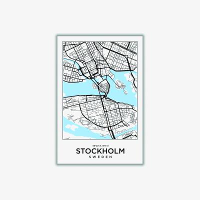 Wolf & Badger Blue Map Of Stockhold Sweden A2 420 X 594Mm Stanley Print House