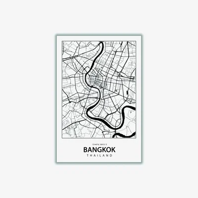 Wolf & Badger Black Map Of Bangkok Thailand A2 420 X 594Mm Stanley Print House