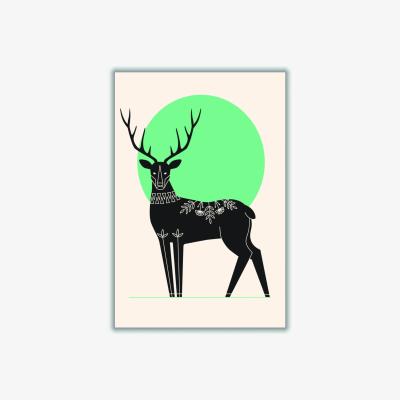 Wolf & Badger Green Moonlight Deer A1 594 X 841Mm Stanley Print House