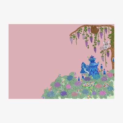 Wolf & Badger Pink / Purple Chinoise Garden Print A3 297 X 420Mm Abigail Hardie Home