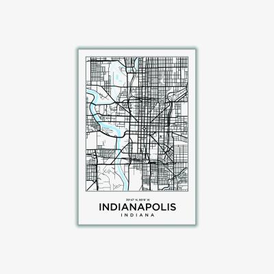Wolf & Badger Black Map Of Indianapolis Indiana A4 210 X 297Mm Stanley Print House