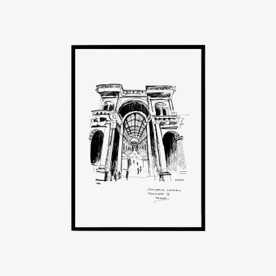Wolf & Badger Black / White Milan City Art Print: Italian Architectural Landmark Art Print Awol