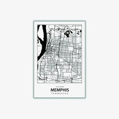 Wolf & Badger Black Map Of Memphis Tennessee A3 297 X 420Mm Stanley Print House