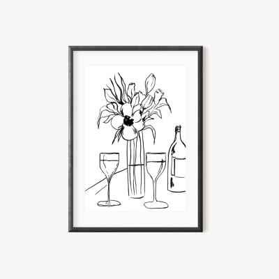 Wolf & Badger Black / White Kitchen Still Life Ink Drawing Print A3 297 X 420Mm Emily M Art & Design