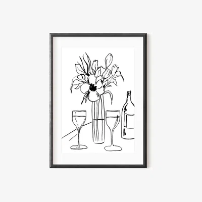 Wolf & Badger Black / White Kitchen Still Life Ink Drawing Print A3 297 X 420Mm Emily M Art & Design