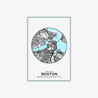 Wolf & Badger Blue Map Of Boston Medium Stanley Print House