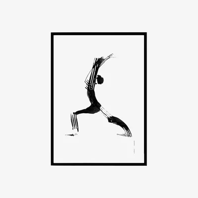 Wolf & Badger Black / White Minimalist Warrior Pose Yoga Art Print: Powerful Yogi Illustration Awol