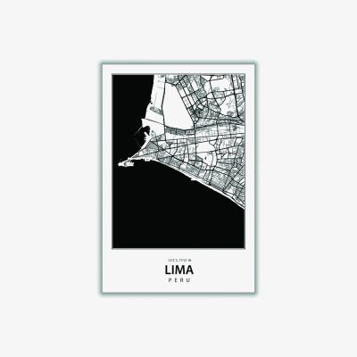 Wolf & Badger Black Map Of Lima Peru A4 210 X 297Mm Stanley Print House