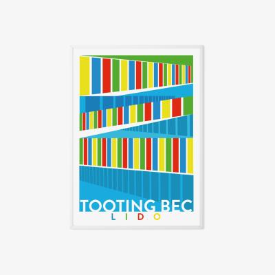 Wolf & Badger Tooting Bec Lido Illustrated Art Print A3 297 X 420Mm Eye for London Prints