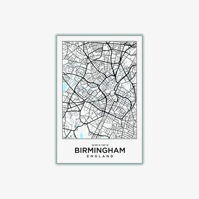 Wolf & Badger Black Map Of Birmingham England Xxs Stanley Print House