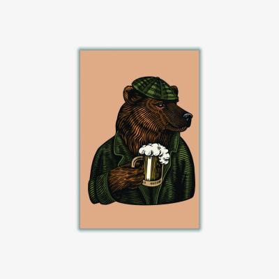 Wolf & Badger Brown Frosty The Bear With A Frosty Beer A3 297 X 420Mm Stanley Print House