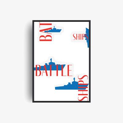 Wolf & Badger Blue / Red Battleships Retro Giclée Art Print A3 | A4 | 210 X 297Mm | Fanclub