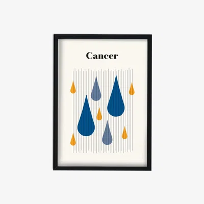 Wolf & Badger Blue / Yellow / Orange Cancer Zodiac Star Sign A2 Art Print Fanclub