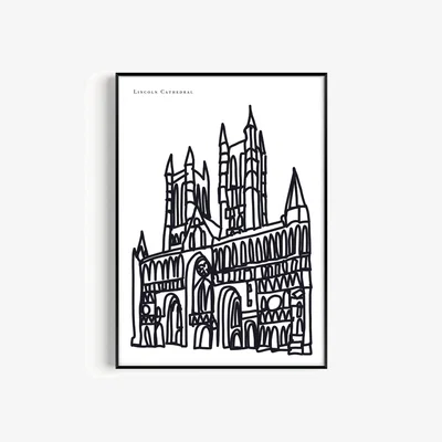 Wolf & Badger Black / White Lincoln Cathedral Art Print - A3 | A3 | 297 X 420Mm | Natalie Cass Art