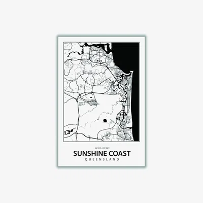 Wolf & Badger Black Map Of Sunshine Coast Xxs Stanley Print House