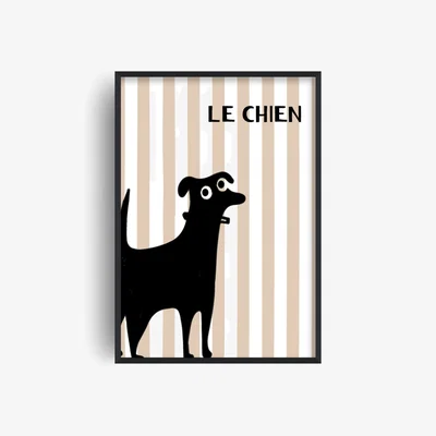 Wolf & Badger Brown Le Chien Dog Pet Animal Striped Retro Giclée Art Print | A4 | 210 X 297Mm | Fanclub