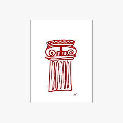 Wolf & Badger Red / White Greek Column Print 8 X 10" Hannah Via Art