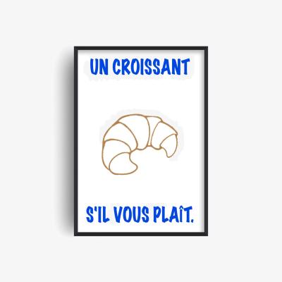 Wolf & Badger Blue Un Croissant French Kitchen Retro Inspired Giclée Art Print A3 | A3 | 297 X 420Mm | Fanclub