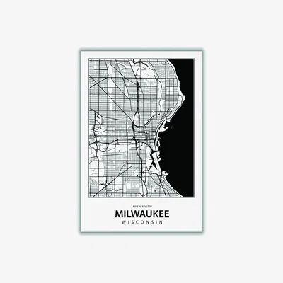 Wolf & Badger Black Map Of Milwaukee Small Stanley Print House