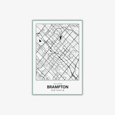 Wolf & Badger Black Map Of Brampton A4 210 X 297Mm Stanley Print House