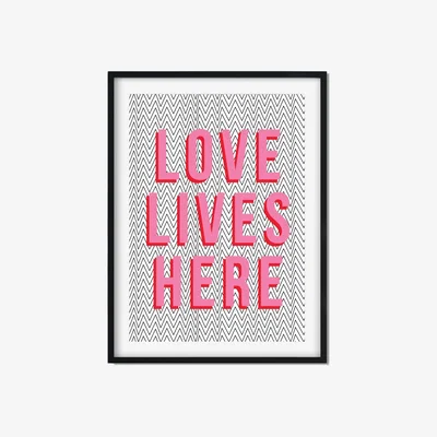 Wolf & Badger Pink / Purple Love Lives Here A3 297 X 420Mm The Native State
