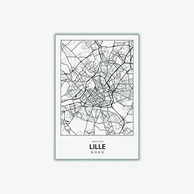 Wolf & Badger Black Map Of Lille A1 594 X 841Mm Stanley Print House