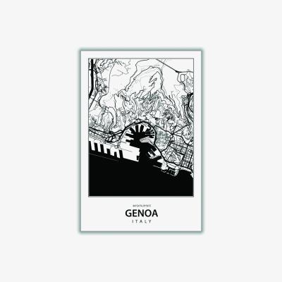Wolf & Badger Black Map Of Genoa Italy Large Stanley Print House