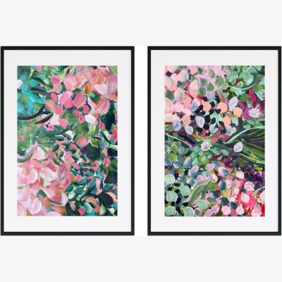 Wolf & Badger Pink / Purple Spring Flowers - Abstract Floral Print Pair Jessica Slack Studio