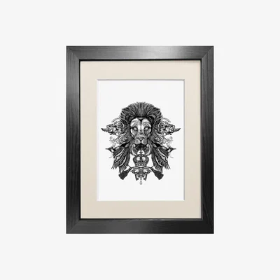 Wolf & Badger Black 'The Regal Lion' Fine Art Print A5 Emily Carter