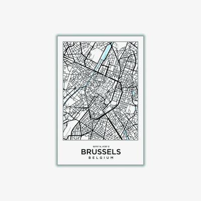 Wolf & Badger Black Map Of Brussels Belgium A4 210 X 297Mm Stanley Print House