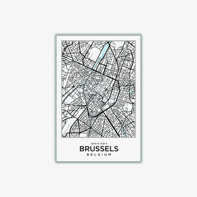 Wolf & Badger Black Map Of Brussels Belgium A4 210 X 297Mm Stanley Print House