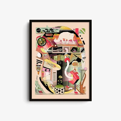 Wolf & Badger Neutrals / Red Kgykgk - Giclee Fine Art Print - Small | 12 X 16" | East Side Studio London