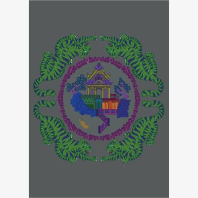 Wolf & Badger Tiger Chinoiserie Print In Grey A4 210 X 297Mm Abigail Hardie Home