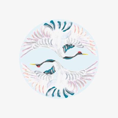 Wolf & Badger Circle Wall Sticker Blue Japanese Cranes Catchii