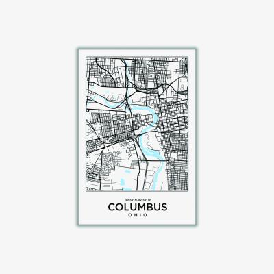 Wolf & Badger Black Map Of Colombus Ohio A4 210 X 297Mm Stanley Print House