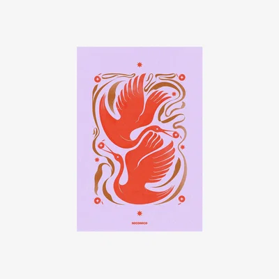 Wolf & Badger Flow With The Cranes Orange Print A4 210 X 297Mm Niconico