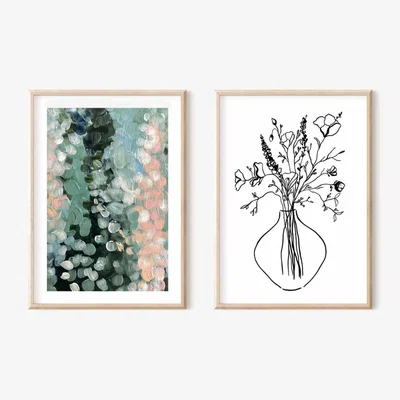 Wolf & Badger Neutrals / Pink / Purple Apricot Blossom And Wild One Abstract Print Pair A3 297 X 420Mm Emily M Art & Design