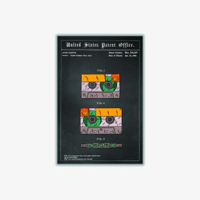 Wolf & Badger Yellow / Orange Casette Tape Patent A3 297 X 420Mm Stanley Print House