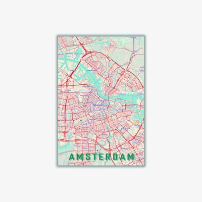 Wolf & Badger Red Retro Map - Amsterdam Extra Small Stanley Print House