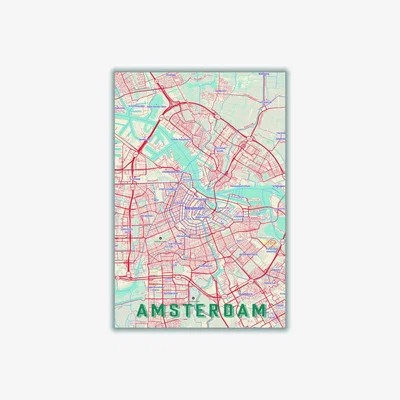 Wolf & Badger Red Retro Map - Amsterdam Extra Small Stanley Print House