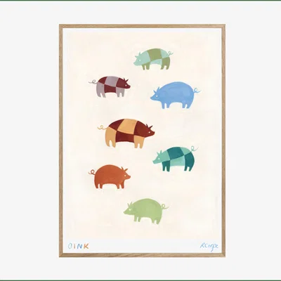 Wolf & Badger A3 - 'Oink' Colourful Pigs Print Rosanna Corfe