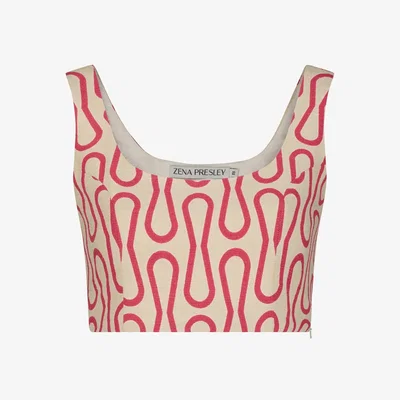 Wolf & Badger Women's Neutrals / Red Cotton Canvas Print Top | Extra Small | Zena Presley