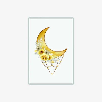 Wolf & Badger Yellow / Orange Watercolor Moon A3 297 X 420Mm Stanley Print House