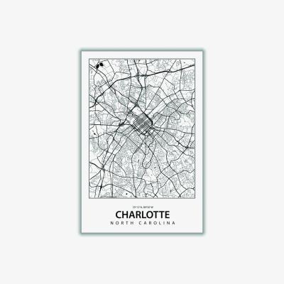 Wolf & Badger Black Map Of Charlotte North Carolina A1 594 X 841Mm Stanley Print House