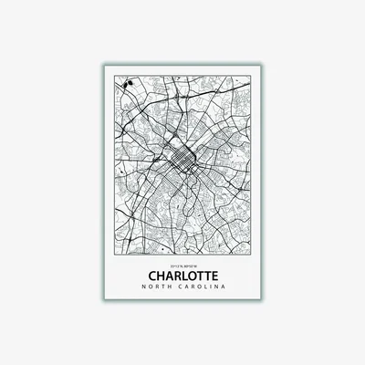 Wolf & Badger Black Map Of Charlotte North Carolina A1 594 X 841Mm Stanley Print House