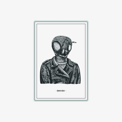 Wolf & Badger Grey The Biker Bee A3 297 X 420Mm Stanley Print House