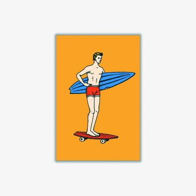Wolf & Badger Yellow / Orange Gone Surfin' A2 420 X 594Mm Stanley Print House