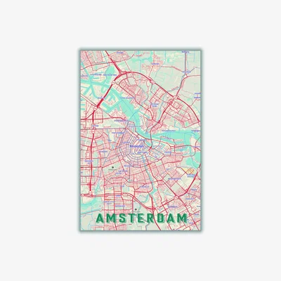 Wolf & Badger Red Retro Map - Amsterdam A4 210 X 297Mm Stanley Print House