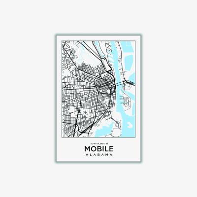 Wolf & Badger Blue Map Of Mobile Alabama A2 420 X 594Mm Stanley Print House