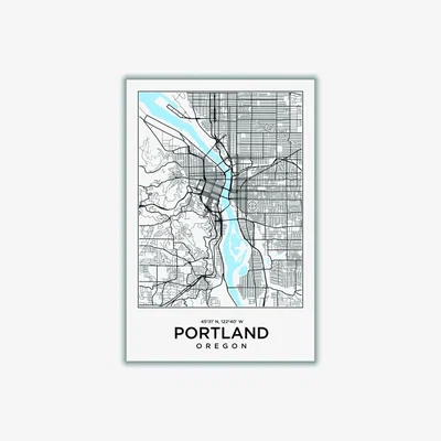 Wolf & Badger Blue Map Of Portland Oregon A3 297 X 420Mm Stanley Print House